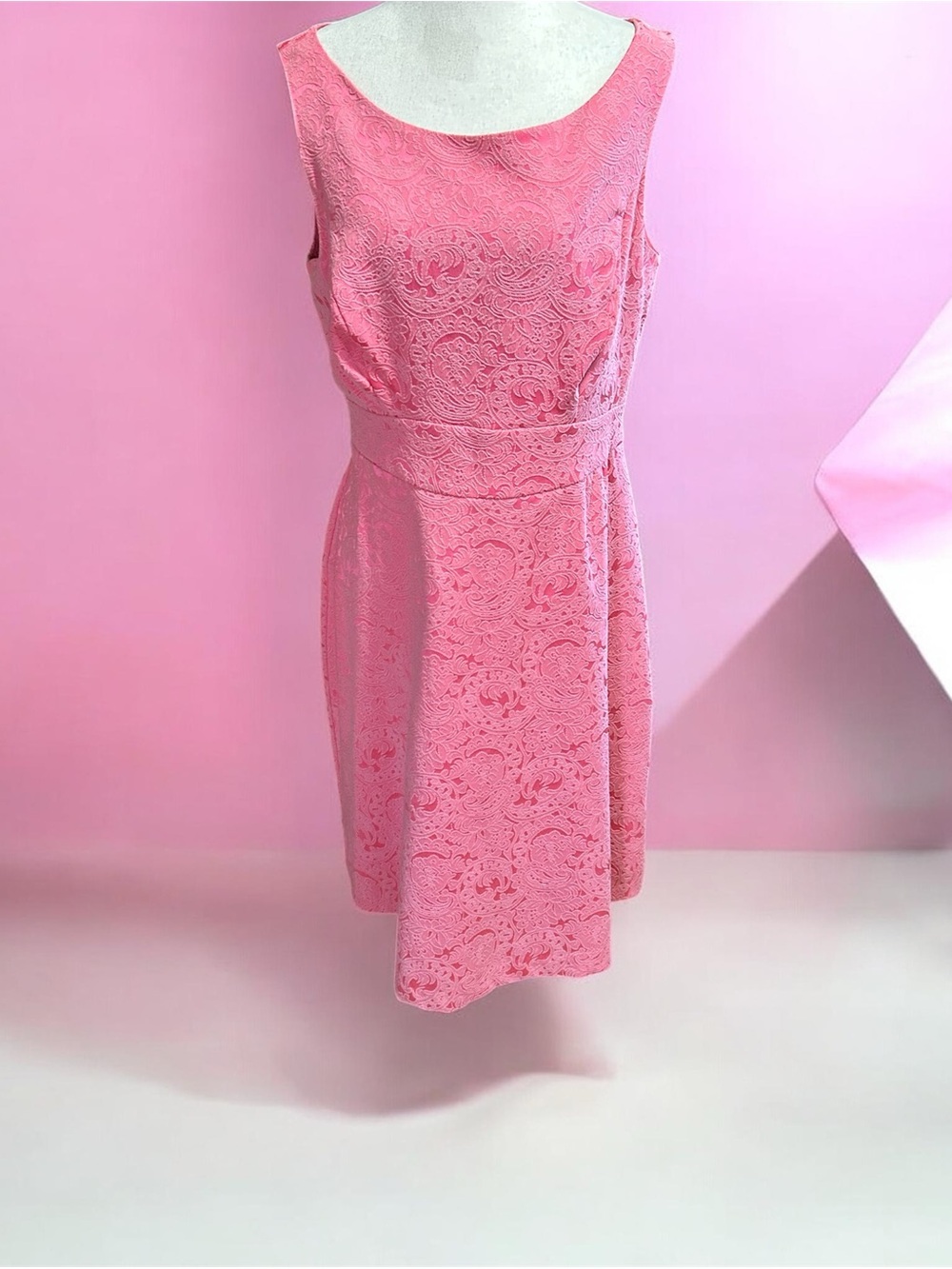 Sleeveless Pink Lace Paisley Fit & Flare Dress